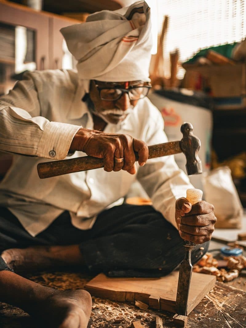 Carpenter at work in a woodworking shop